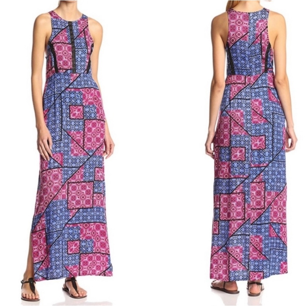 MINKPINK Patchwork Print High Neck Halter Maxi Dress S